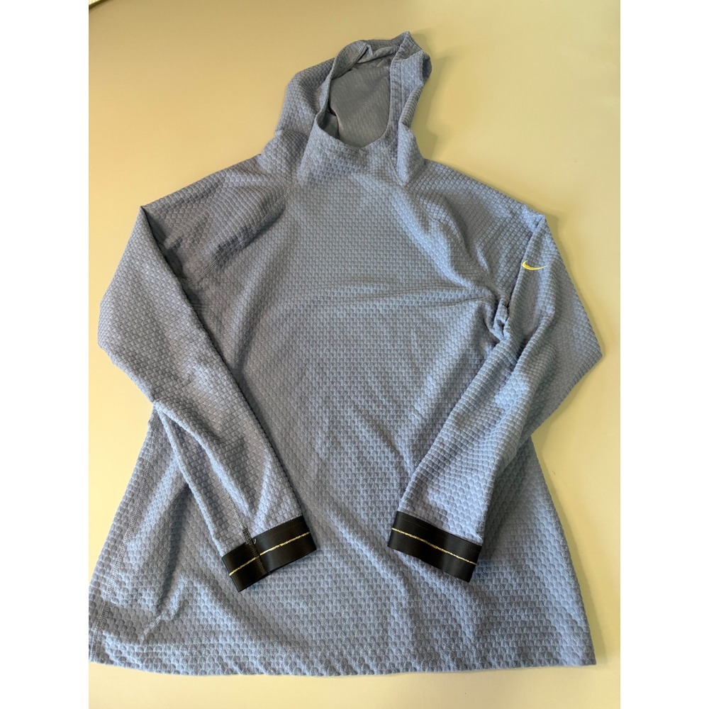 Nike Pro Dri-FIT Hoodie Waffle Knit Blue Gold Stripe Cuffs Mens Large L
